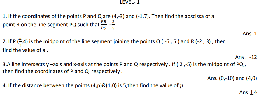 assignment of coordinate geometry class 10